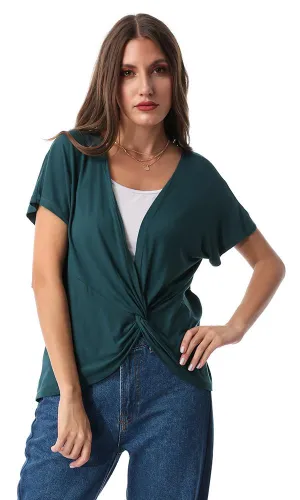 54078 Dark Green Knot Detail T-Shirt