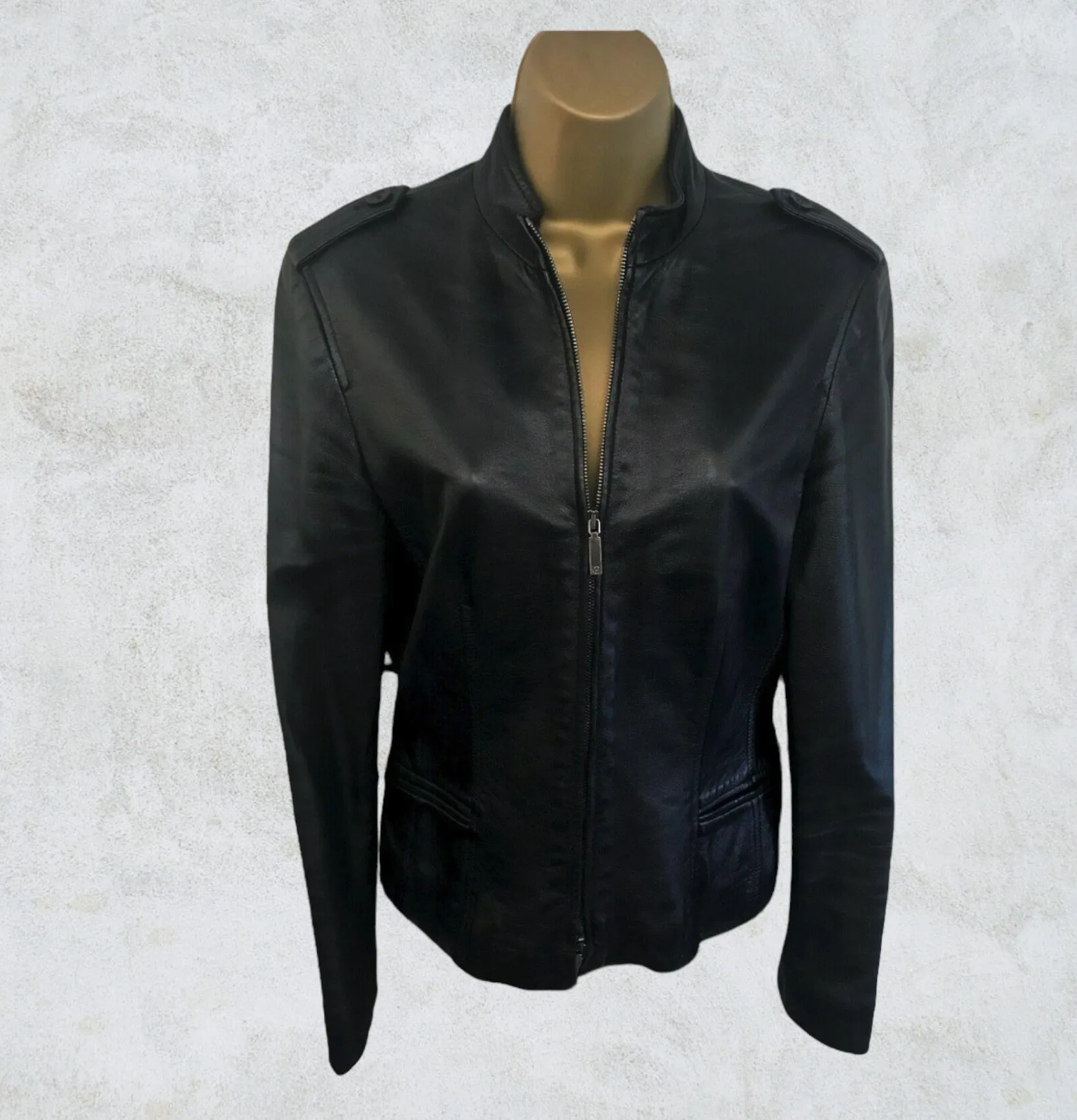 Cerruti 1881 Womens Vintage Black Leather Zip Jacket UK 12 US 8 EU 40 IT 44