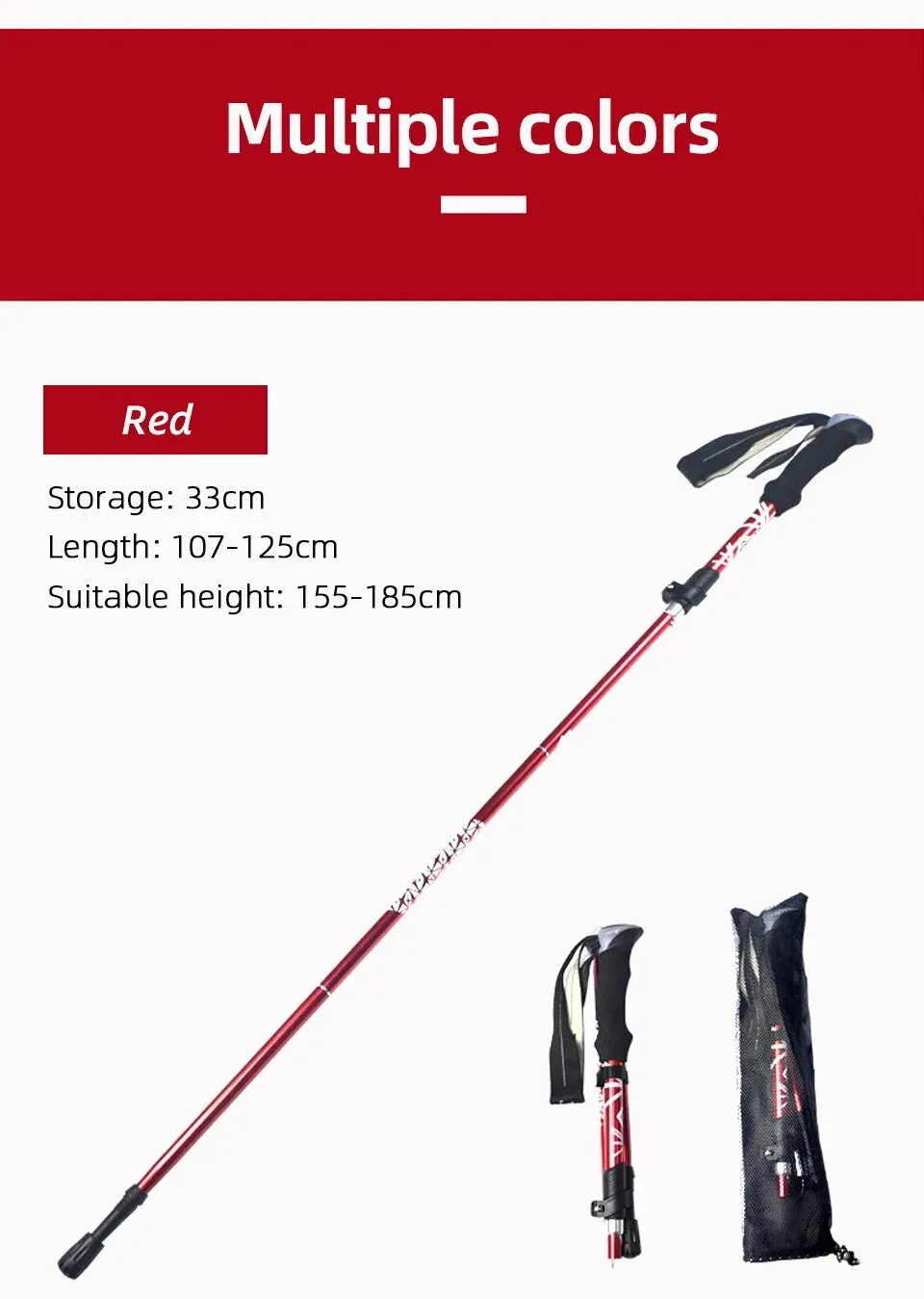 Collapsible Trekking Poles Five-fold Walking Sticks for Hiking