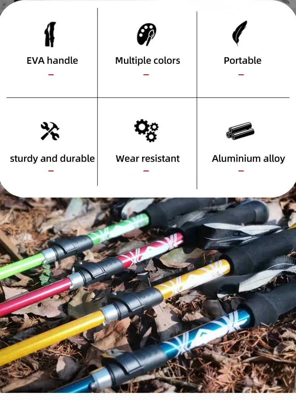 Collapsible Trekking Poles Five-fold Walking Sticks for Hiking