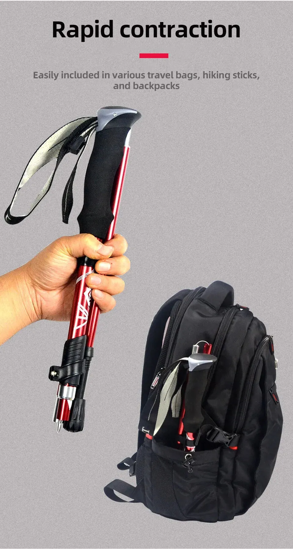 Collapsible Trekking Poles Five-fold Walking Sticks for Hiking