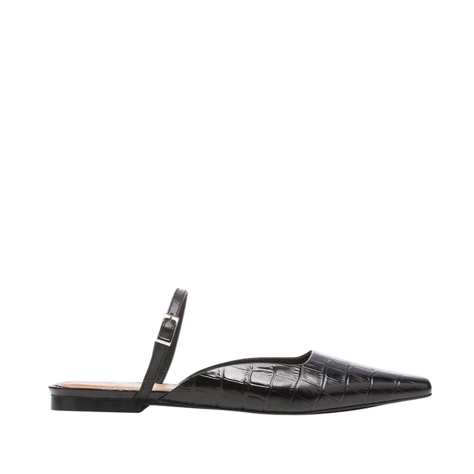 Dolores Black Croco Nappa Flat Mules