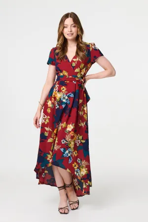 Floral High Low Wrap Maxi Dress