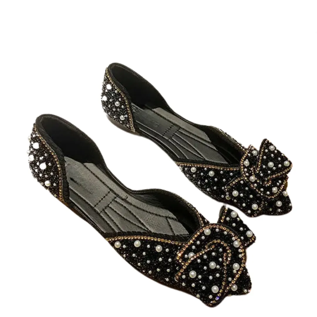 Pre Order:  Pearl Rhinestone Pointed Toe Flats