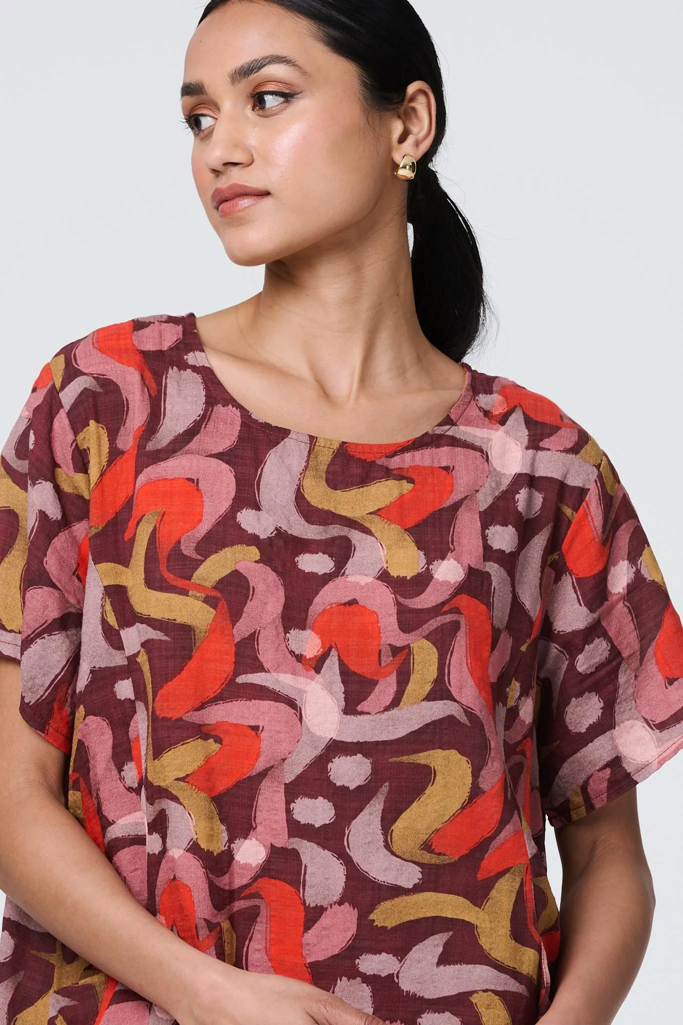 Printed Round Neck Tunic Dress