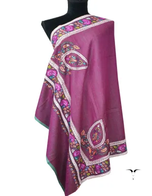 Purple And Green Reversible Embroidery Pashmina Shawl 7627