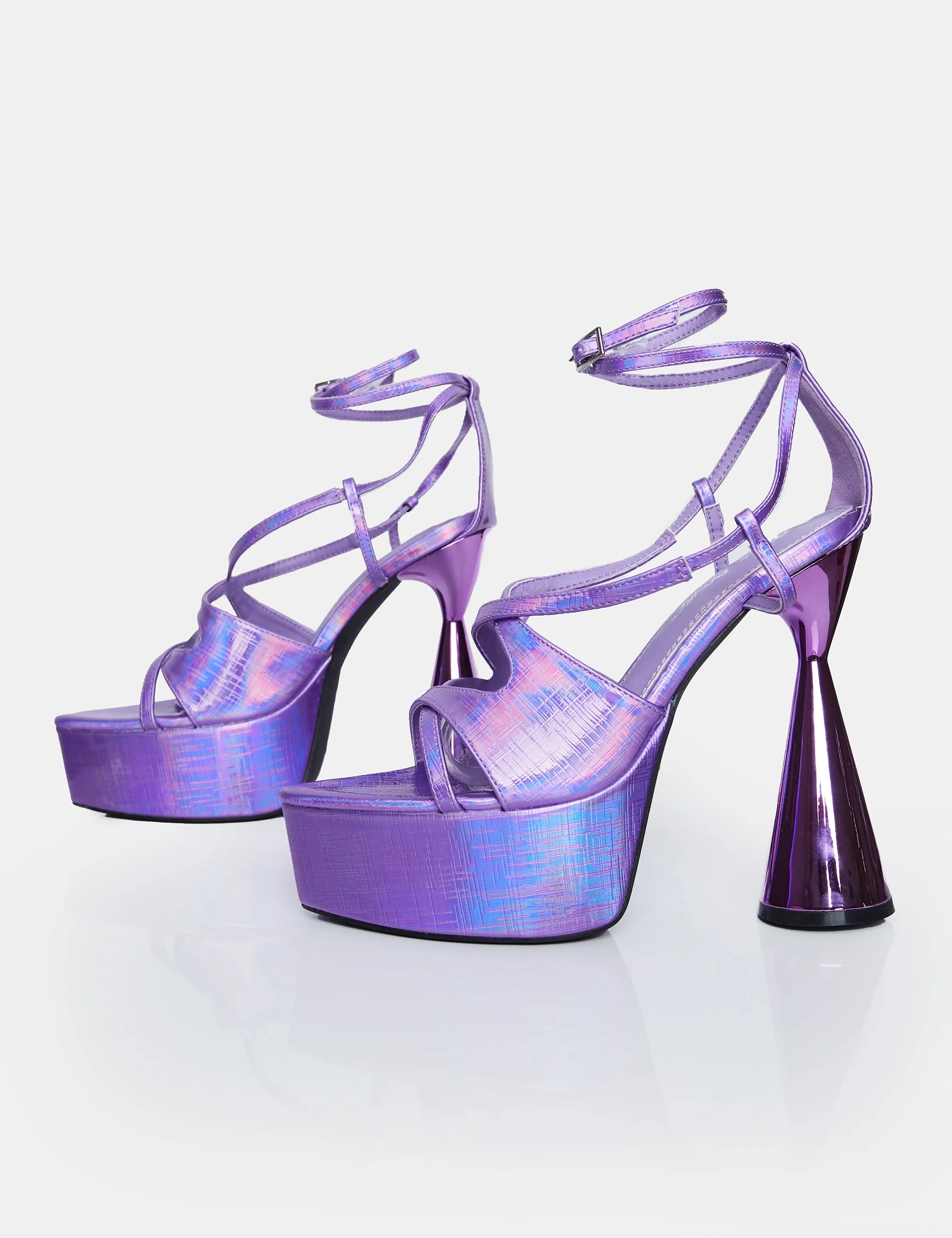 Tina Iridescent Metallic Purple Asymmetric Platform Flared Block Heel