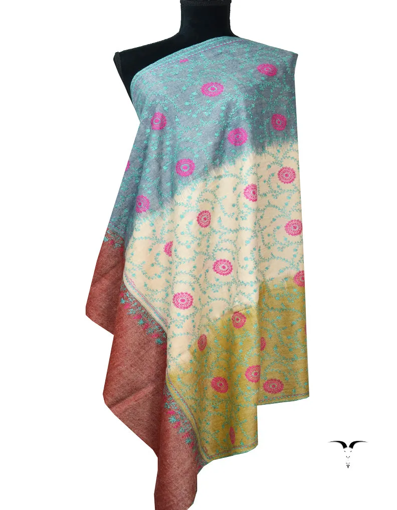 Tri-Colour Embroidery Pashmina Shawl 7713