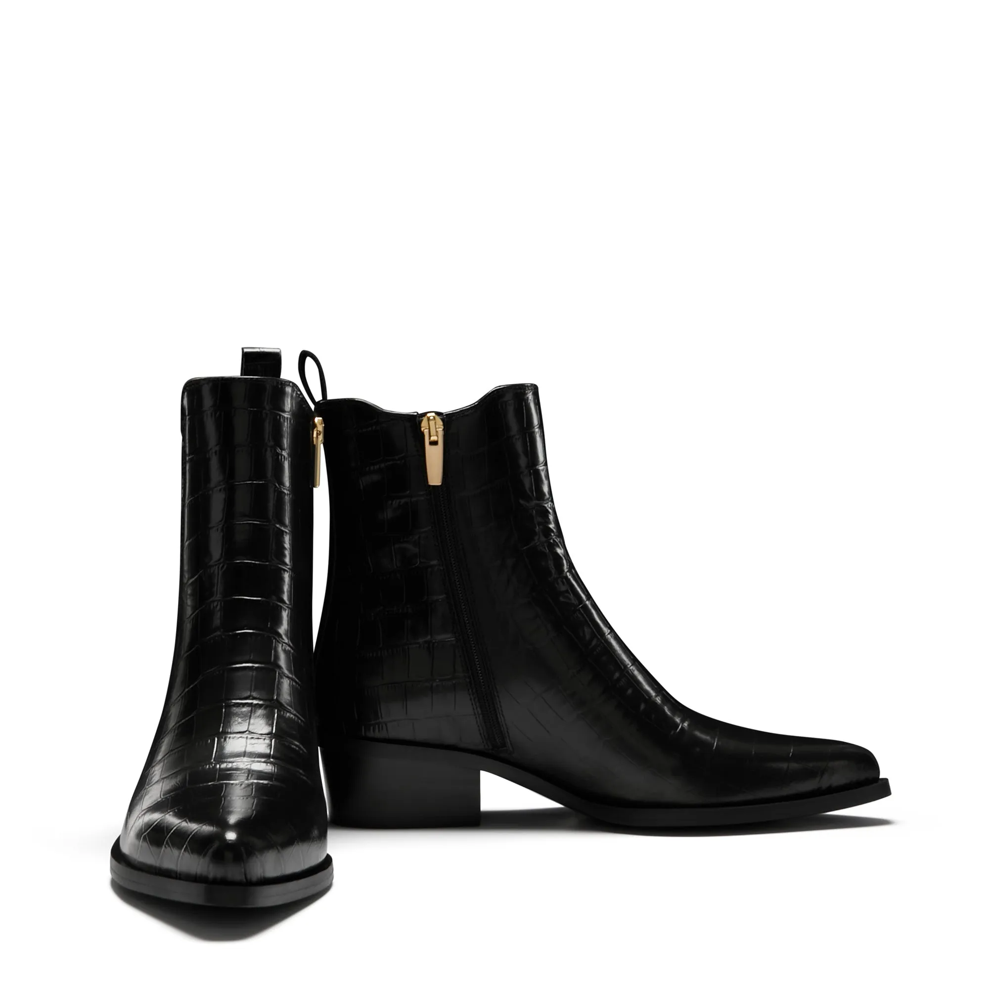 Vendôme Amandine croco black calfskin leather boots