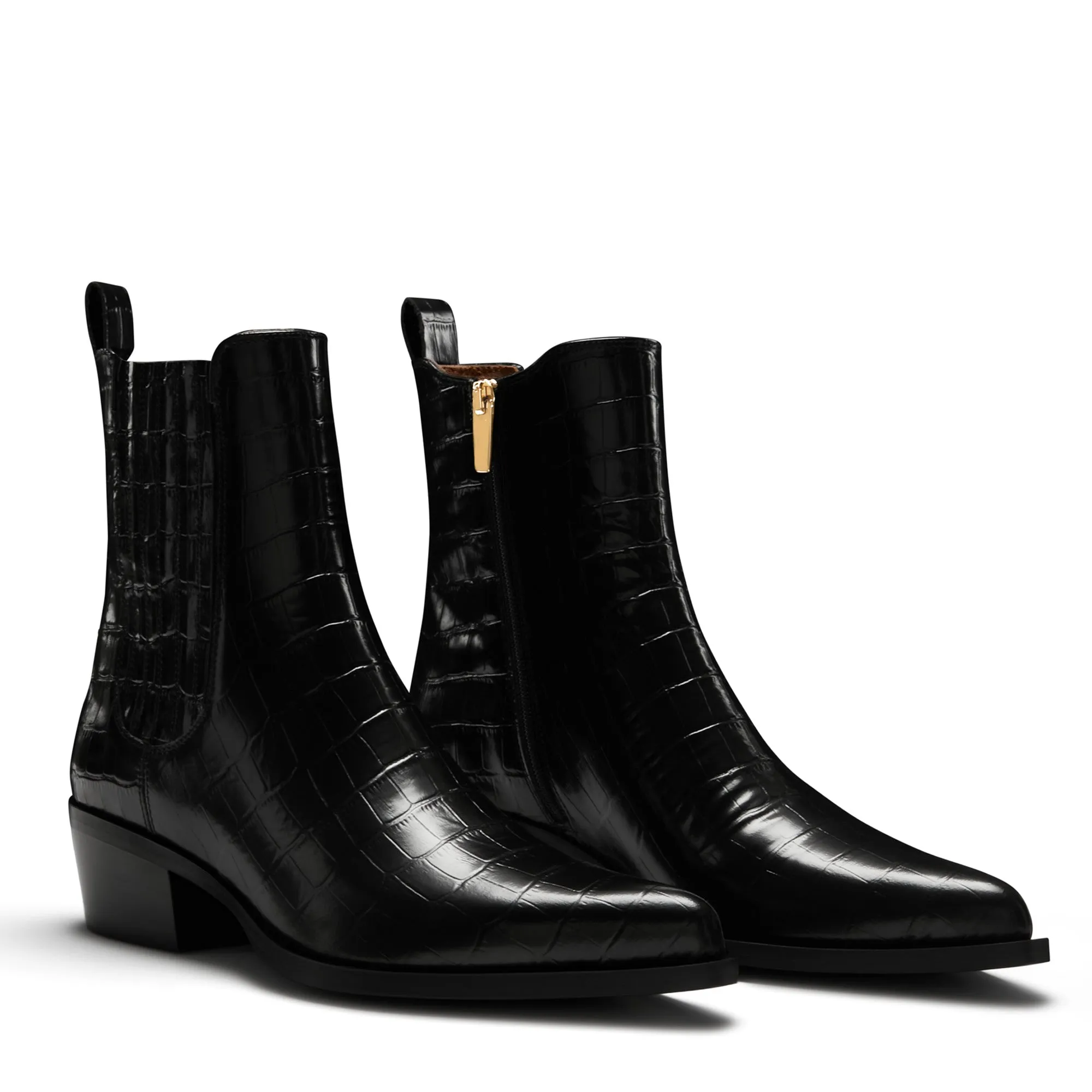 Vendôme Amandine croco black calfskin leather boots